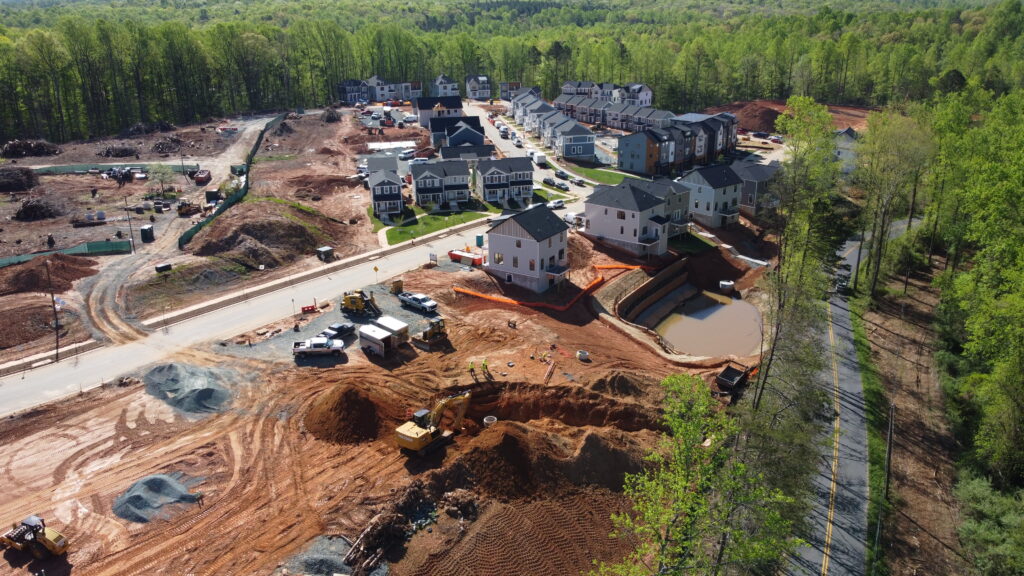 Aerial view of housing development under construction