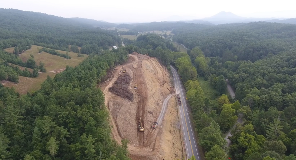 Aerial view of a roadway construction site
