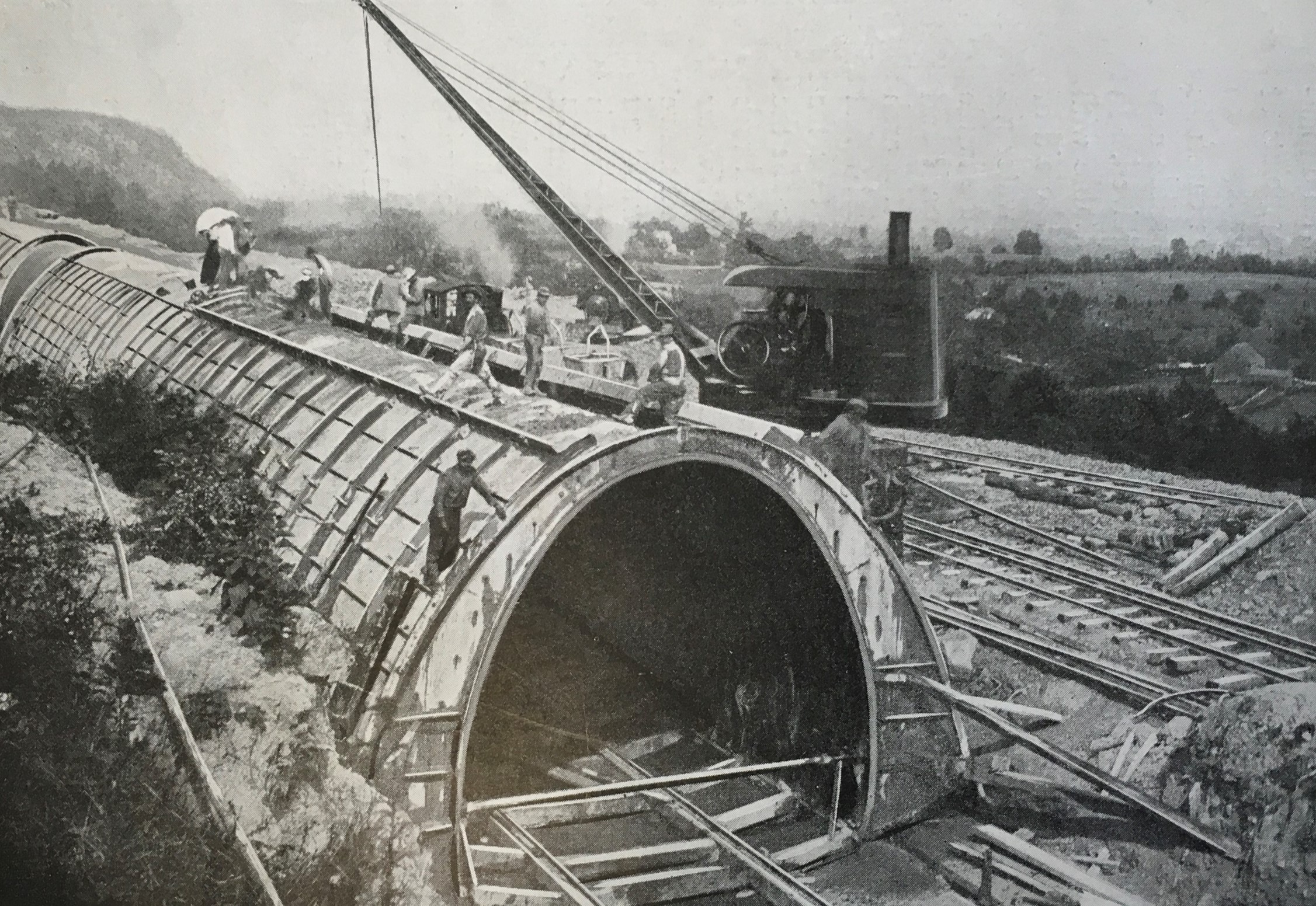Historic aqueduct under construction